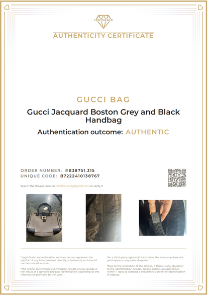 Gucci Jacquard Boston Grey and Black Handbag