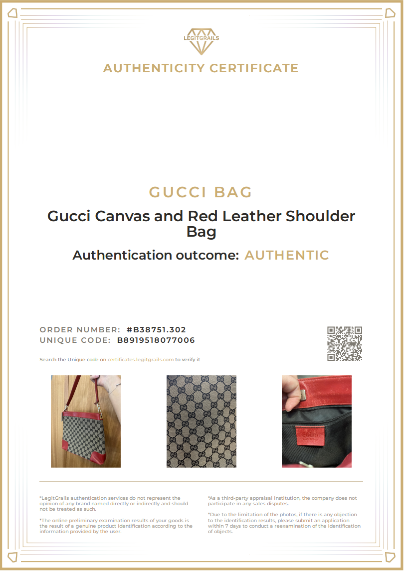 Gucci Canvas and Leather Shoulder Bag with Leather Red Details