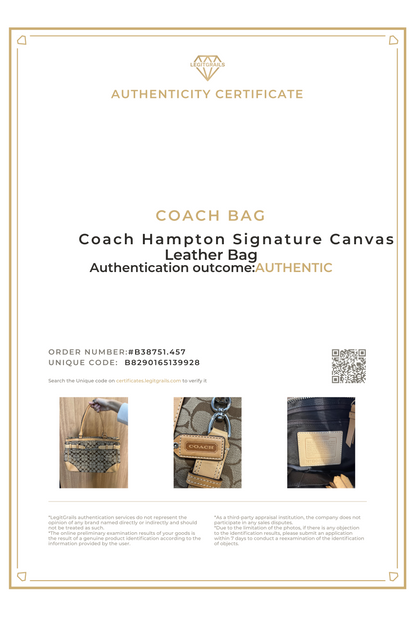 Coach Hampton Signature Canvas Tan Leather Bag