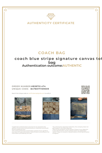 Coach Blue Stripe Signature Canvas Tote Bag