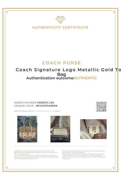 Coach Signature Logo Metallic Gold Tote Bag