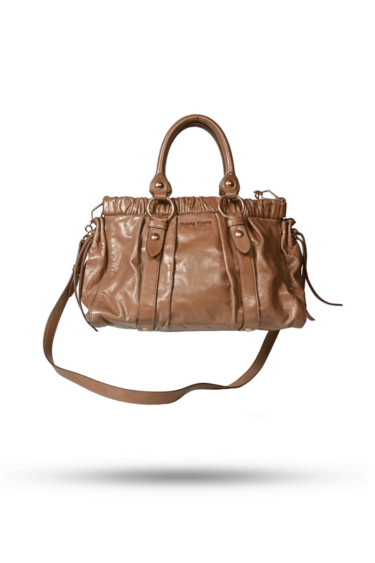 Miu Miu Vitello Bauletto Brown Leather Handbag