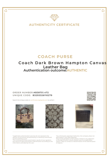 Coach Dark Brown Hampton Canvas Leather Bag