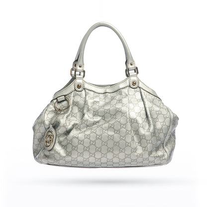 Gucci Metalic Silver Guccissima Leather Medium Sukey