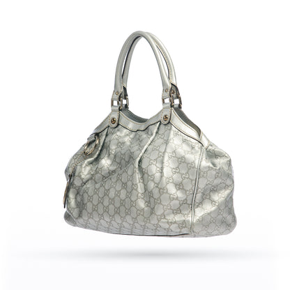 Gucci Metalic Silver Guccissima Leather Medium Sukey