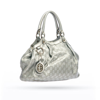 Gucci Metalic Silver Guccissima Leather Medium Sukey