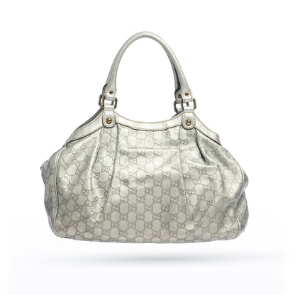 Gucci Metalic Silver Guccissima Leather Medium Sukey