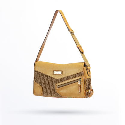 Christian Dior Brown Diorissimo Canvas Leather Shoulder Bag