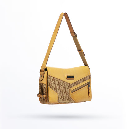 Christian Dior Brown Diorissimo Canvas Leather Shoulder Bag