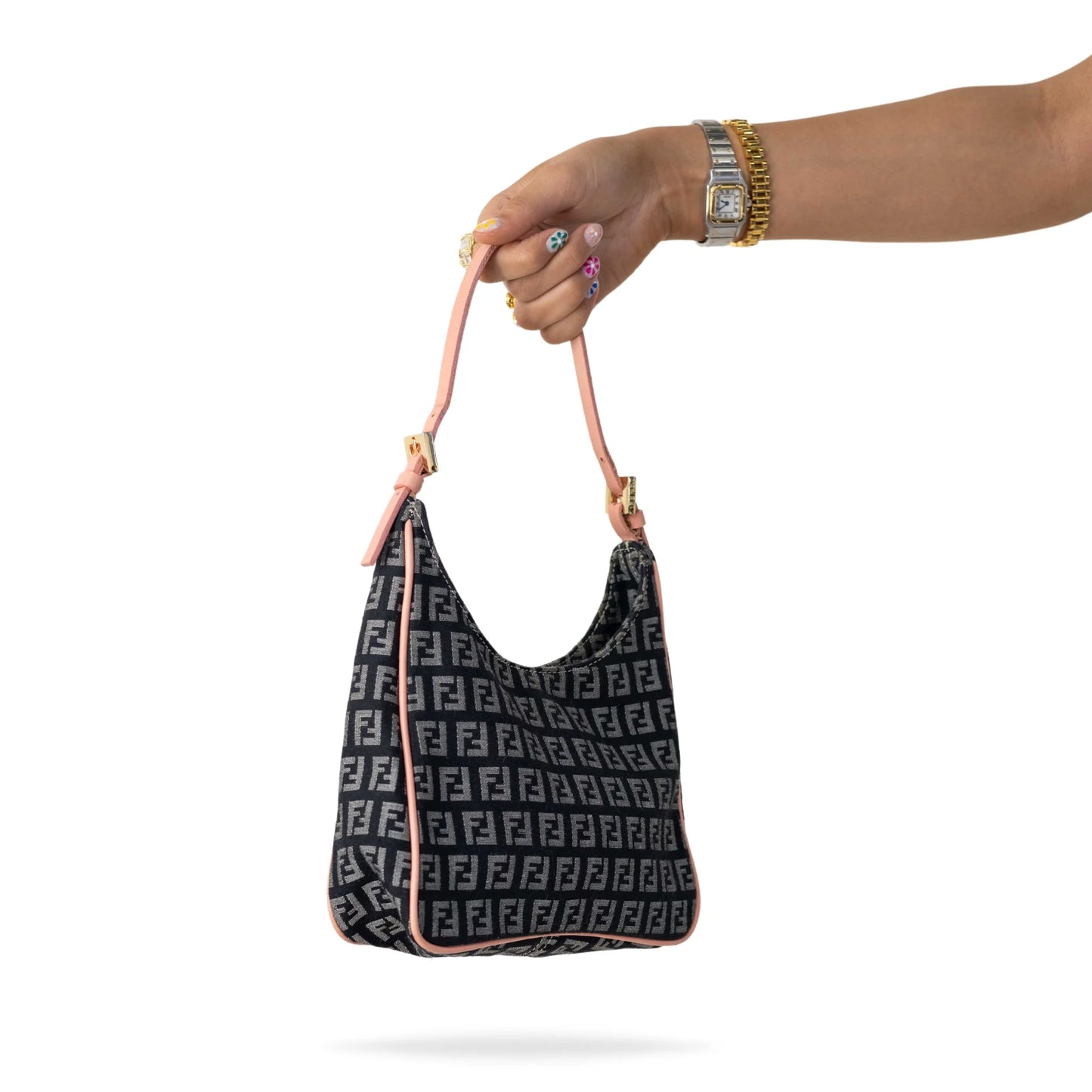 Fendi Small Tote in Black & Pink Zucca Canvas