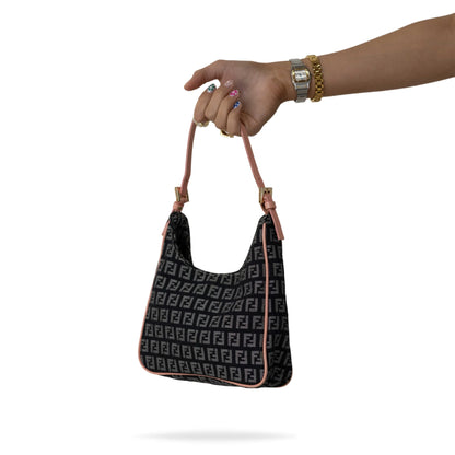 Fendi Small Tote in Black & Pink Zucca Canvas