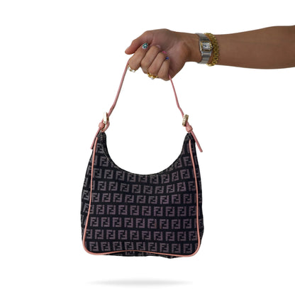Fendi Small Tote in Black & Pink Zucca Canvas