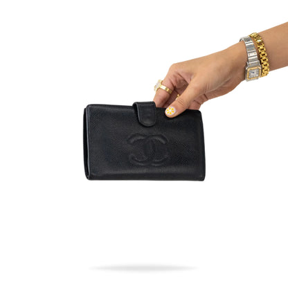 Chanel Black Caviar Timeless French Wallet