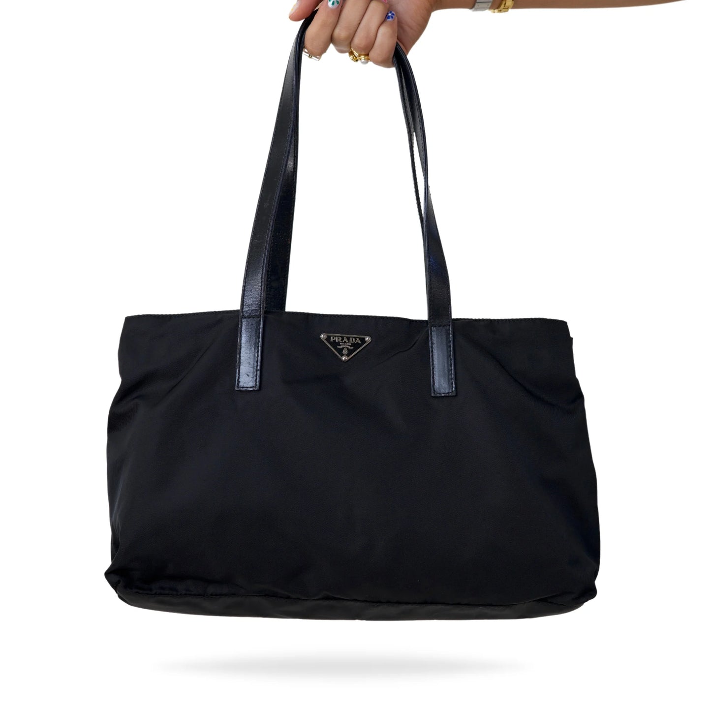 Prada Black Nylon Tote with Leather Handles