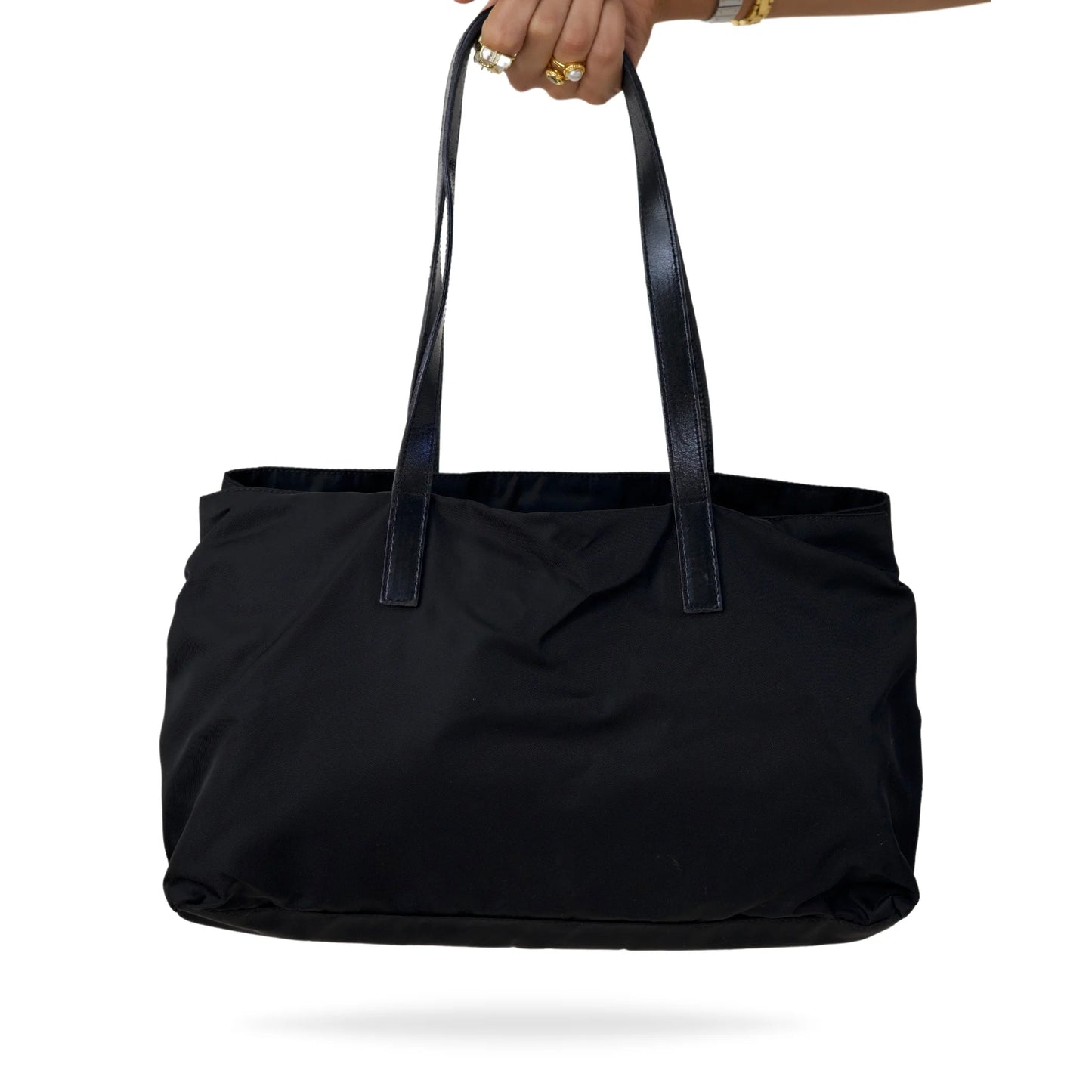 Prada Black Nylon Tote with Leather Handles