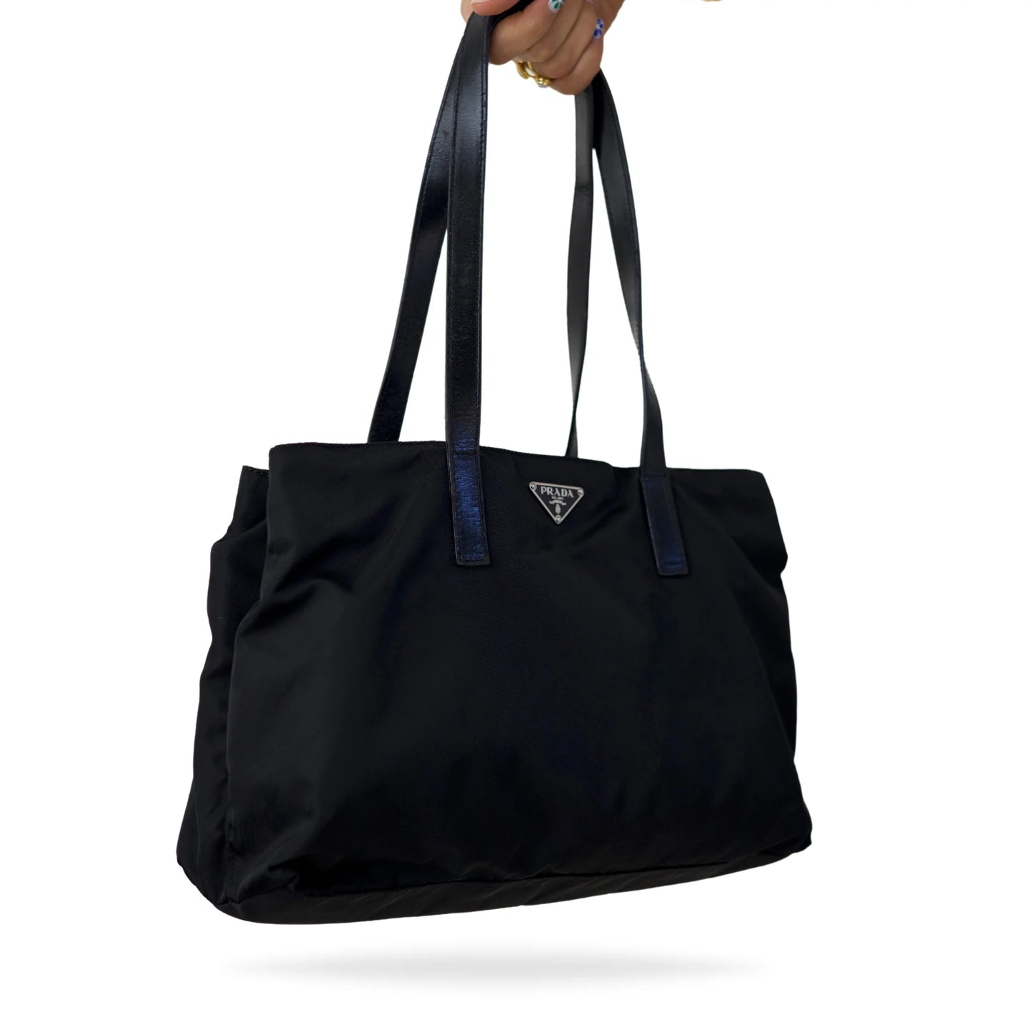 Prada Black Nylon Tote with Leather Handles