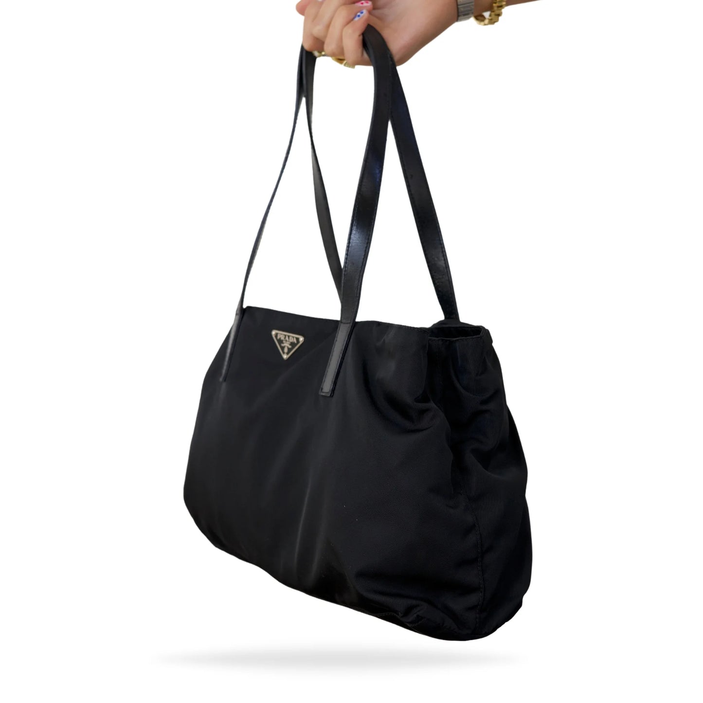 Prada Black Nylon Tote with Leather Handles